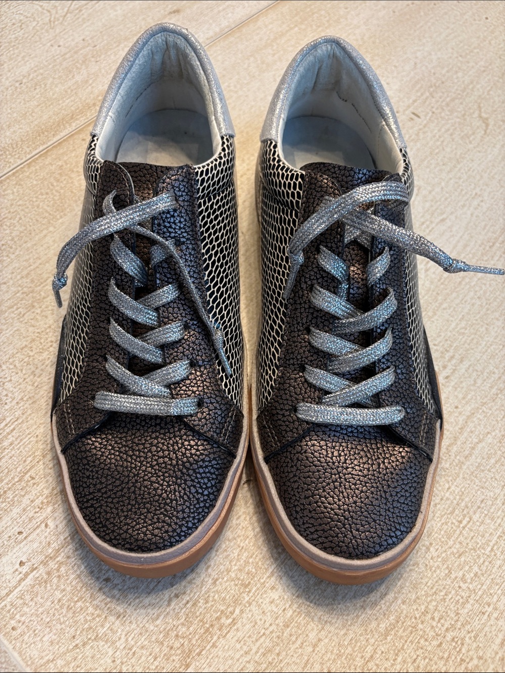 Dolci Vita Zina Bronze Metallic Sneakers with Silver Laces